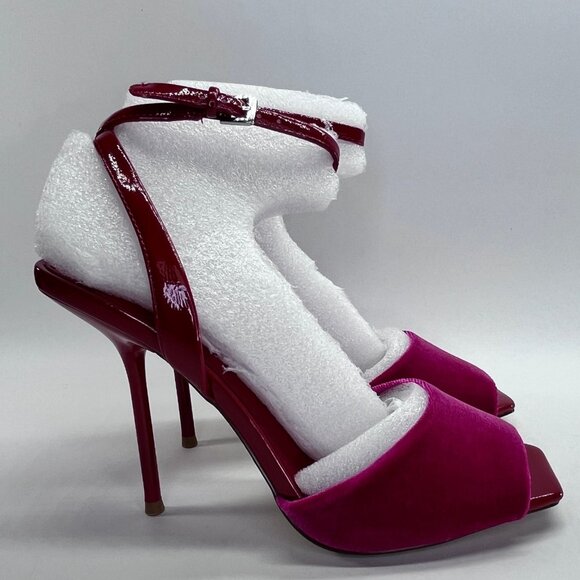 Steve Madden Lilac Pink Velvet Heels Size 7.5 Stiletto Ankle Strap High Heel - Picture 5 of 16